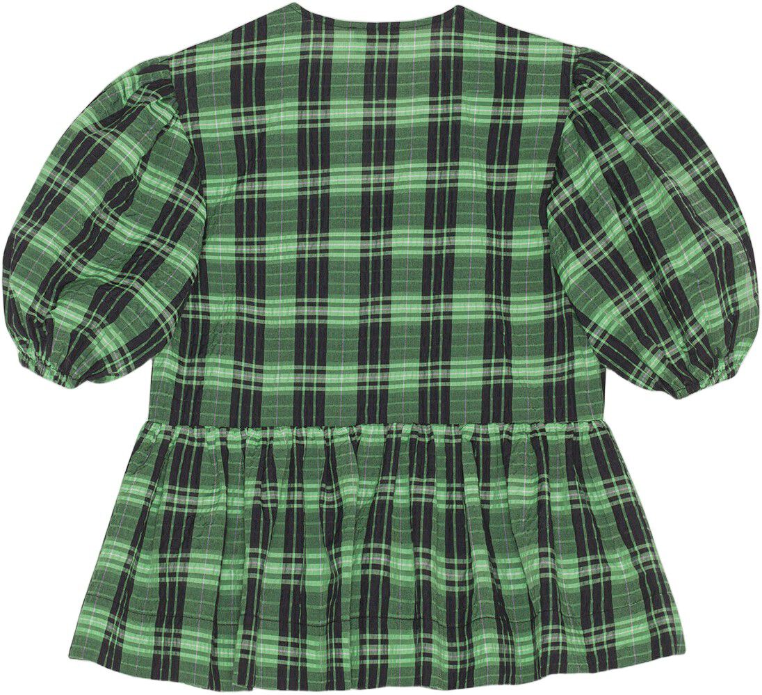 Gr&oslash;nternet sl&aring;-om-bluse i seersucker