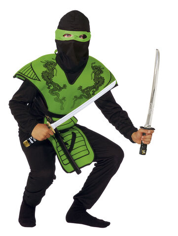 Green Ninja Stofbrynje. bluse, bukser, hætte og maske str. 140