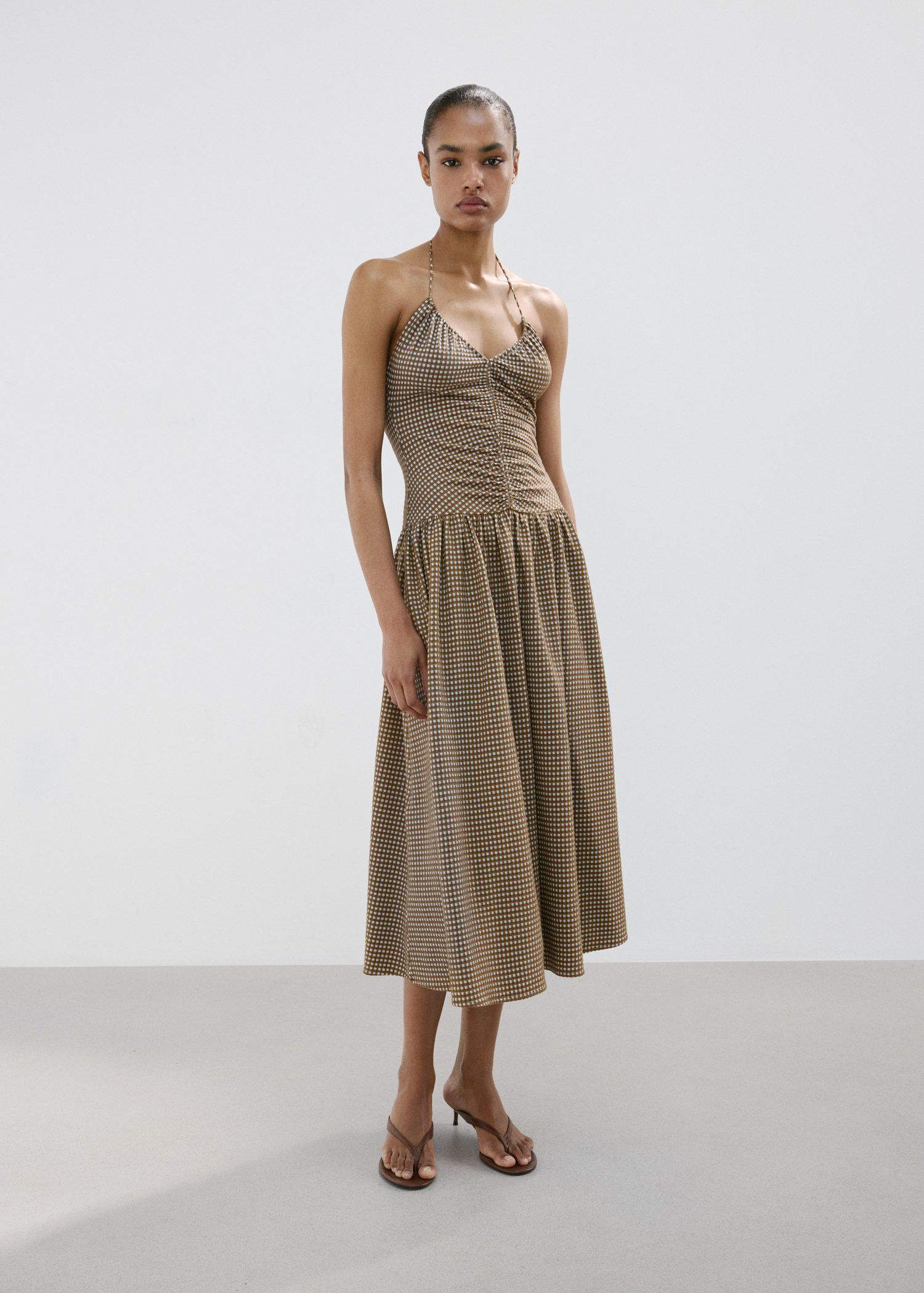 Midi dress with ruched check detail