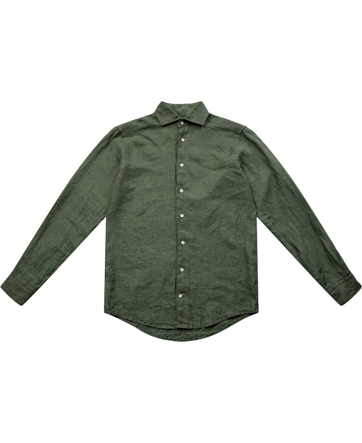 Green Linen Twill Shirt - Slim Fit