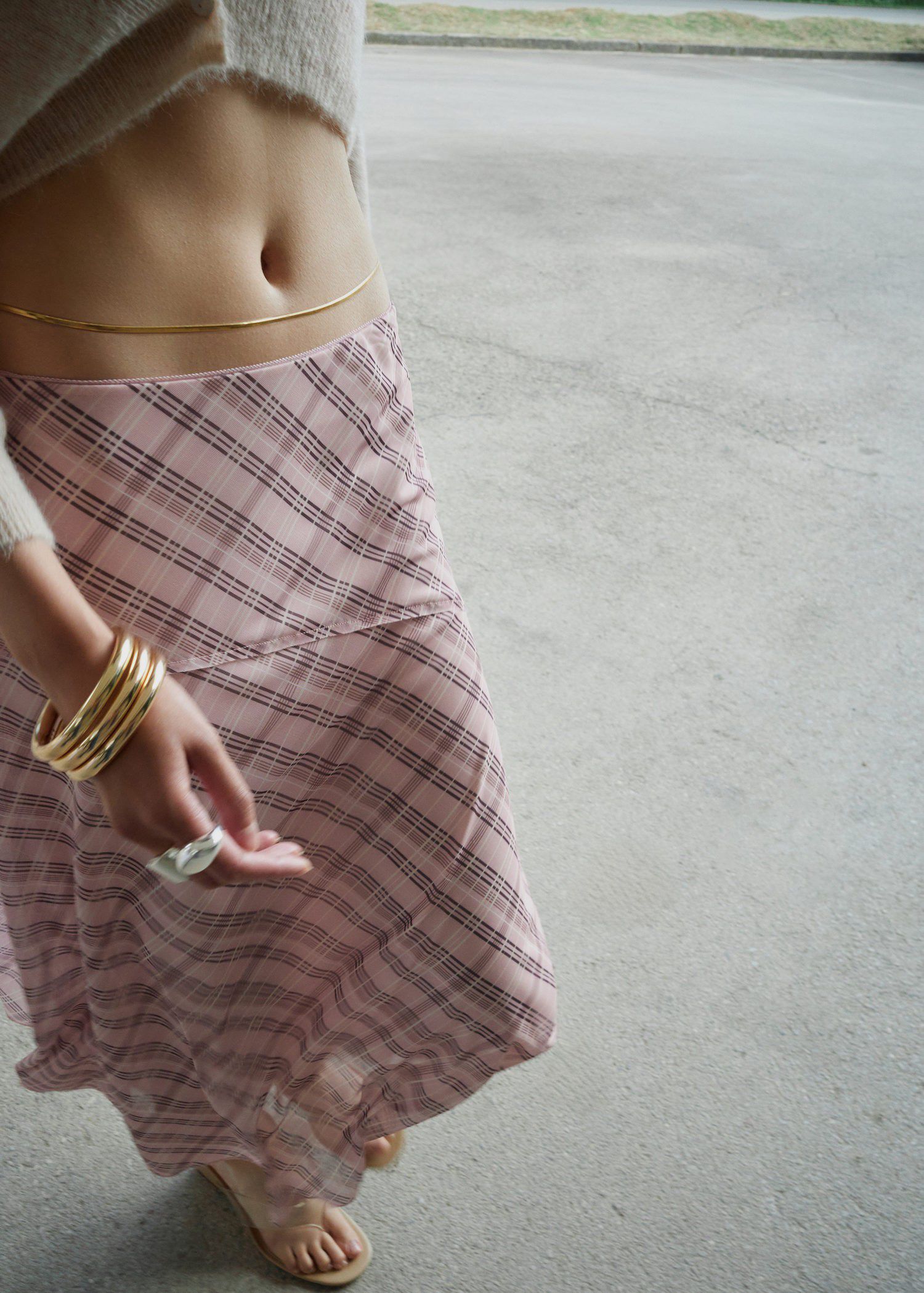 Checked asymmetric skirt