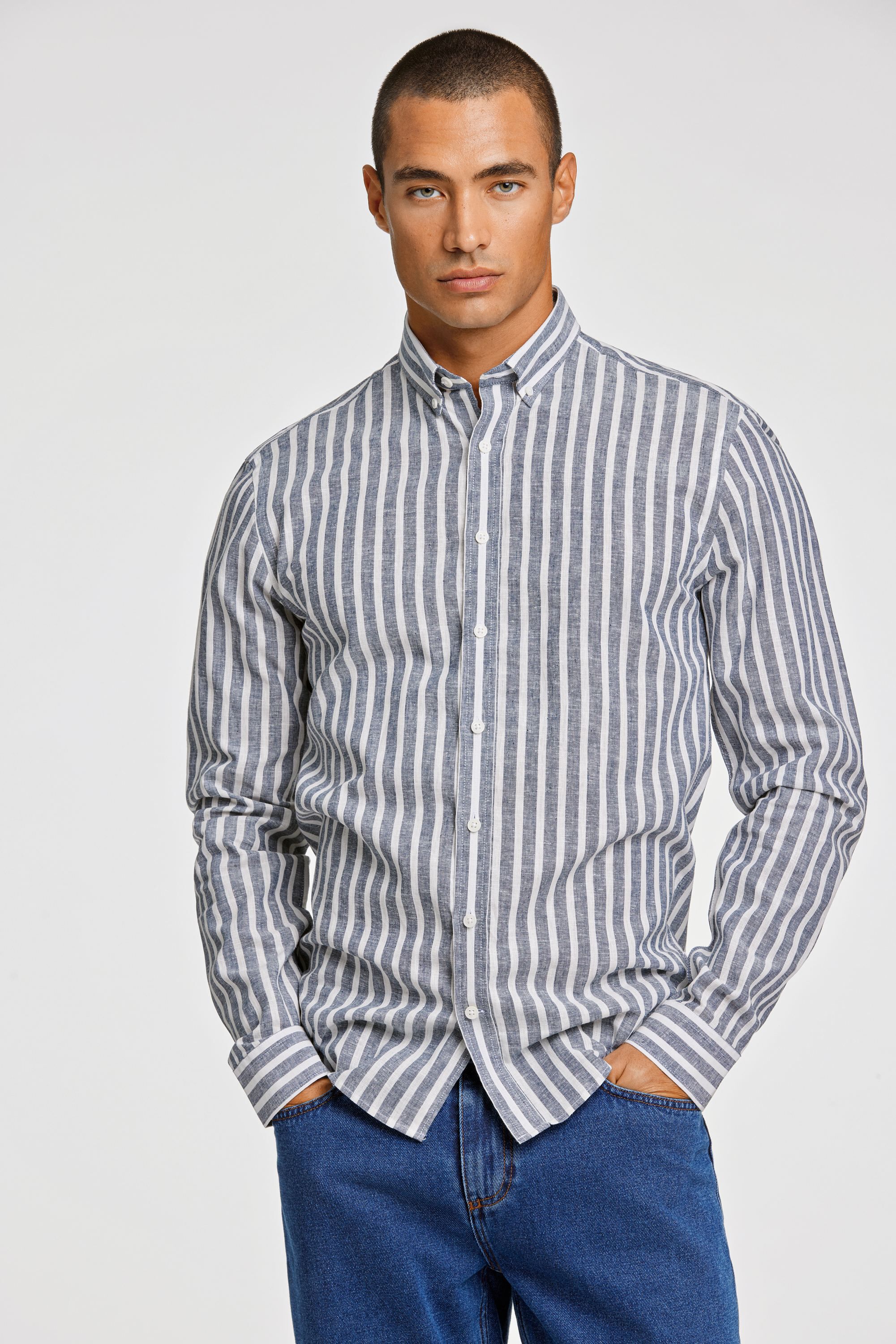 Striped cotton/linen shirt L/S