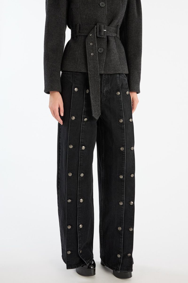 Button Detail Wide Jeans
