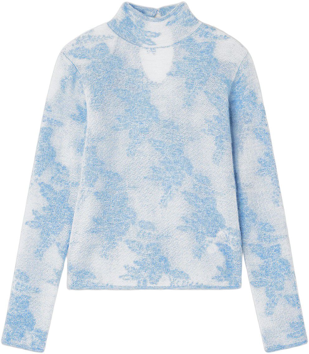 Sheer Flower Jacquard Mockneck