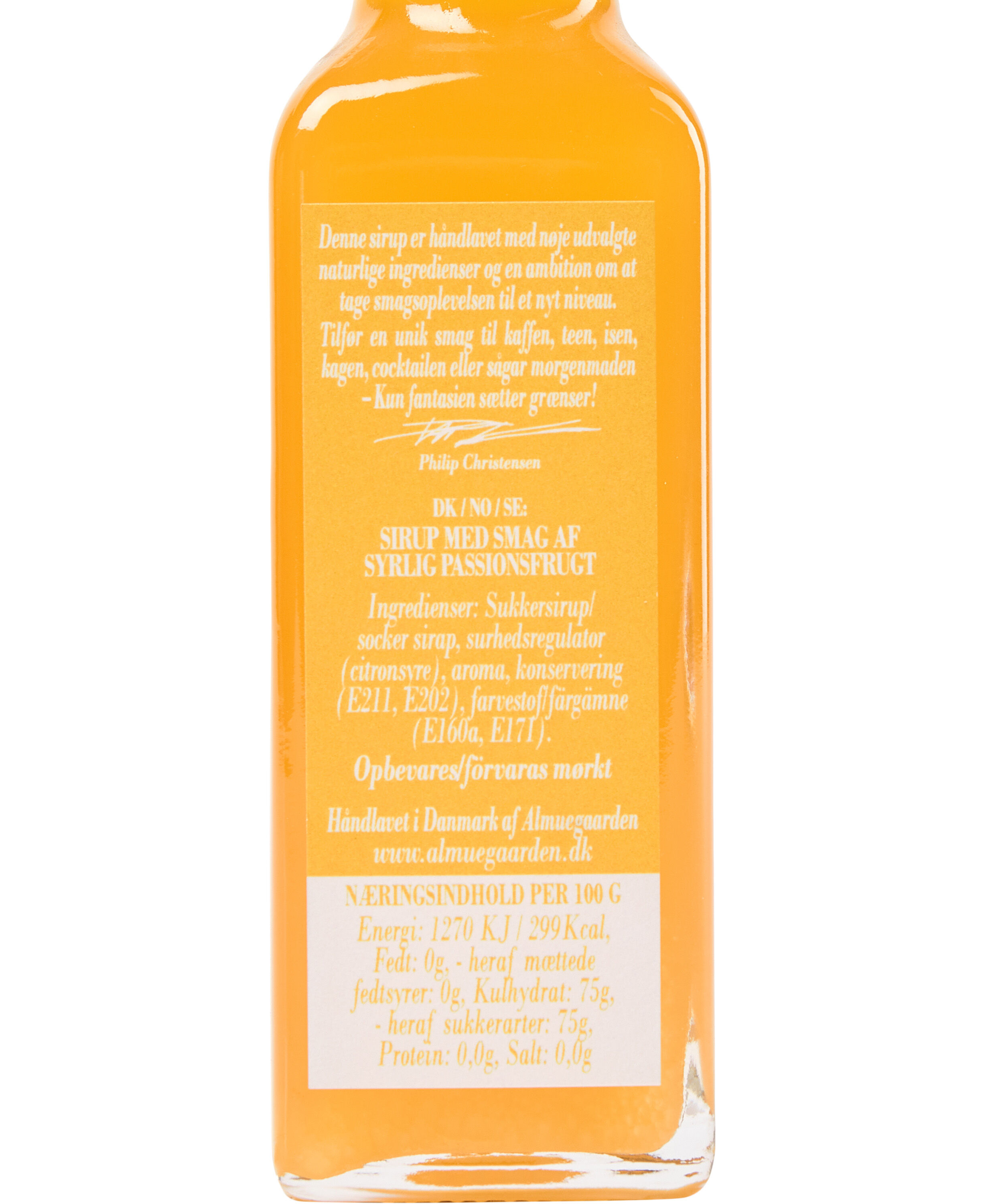 Sirup med smag af syrlig passionsfrugt