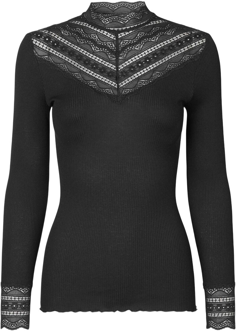 Benita Silk Ls Lace T-Neck T-Shirt