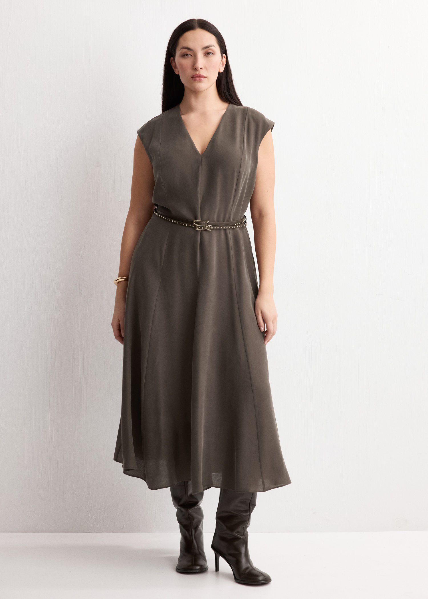 Double-belt A-line dress
