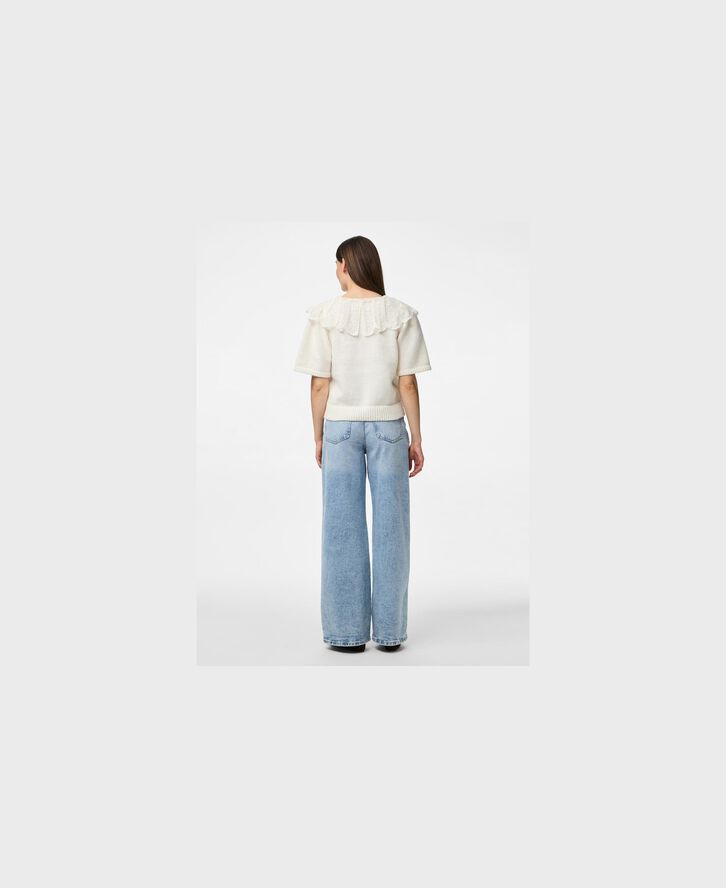 PCABBY SS LACE COLLAR KNIT CARDIGAN