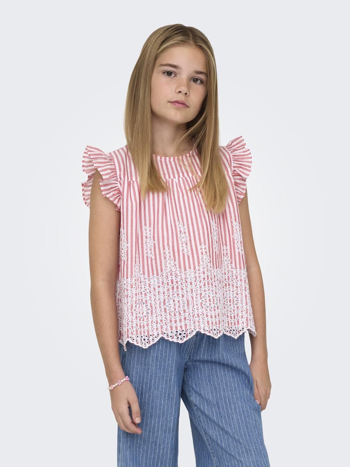 KOGBONDI LIFE S/L EMB FRILL TOP WVN