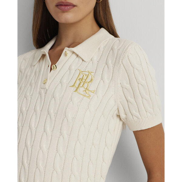 Cable-Knit Cotton Polo Sweater