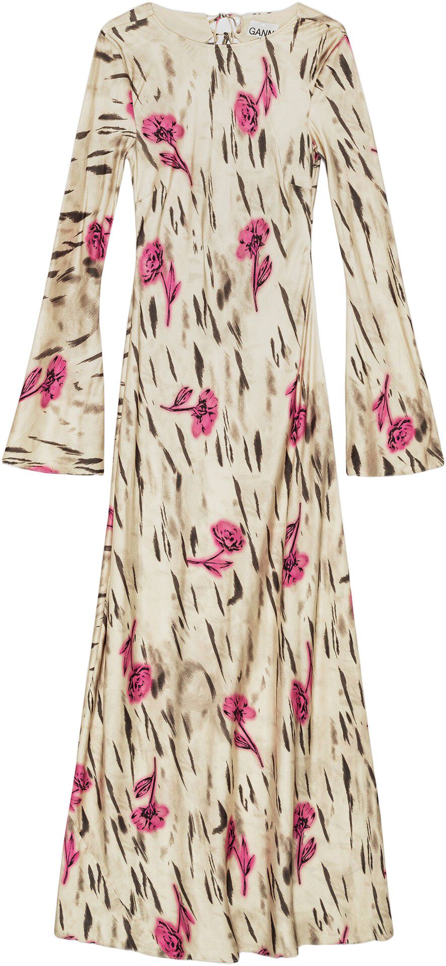 Printed Stretch Satin Long Sleeve M