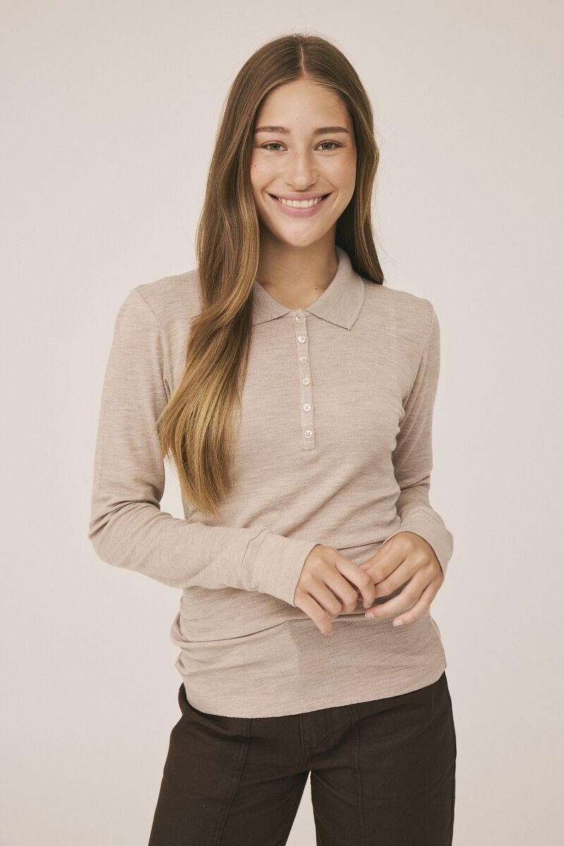 Cilla 12 LangæRmede Polo Strik - 100% Merino Uld Rws