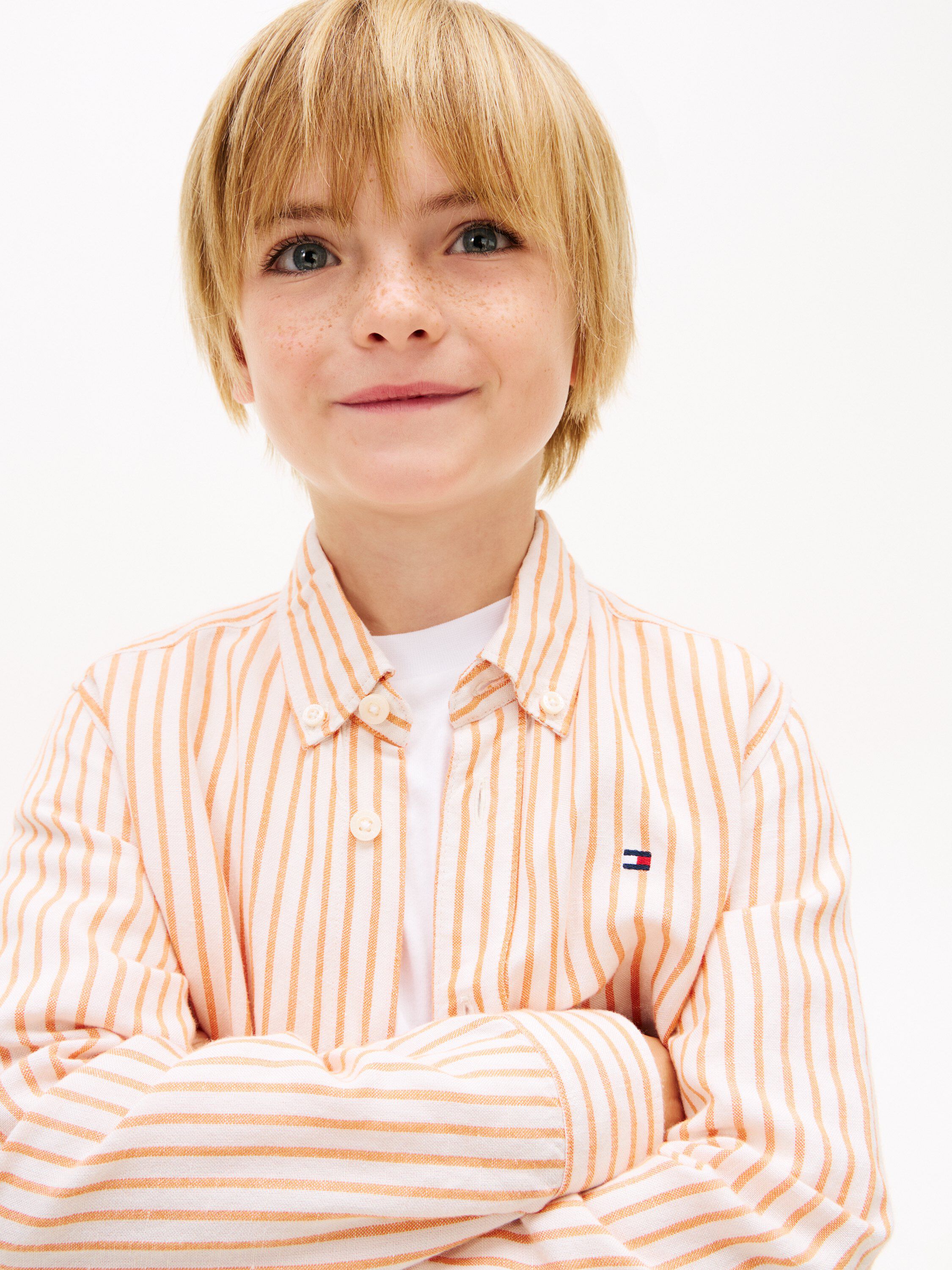 Stripe Linen Blend Button-Down Shirt