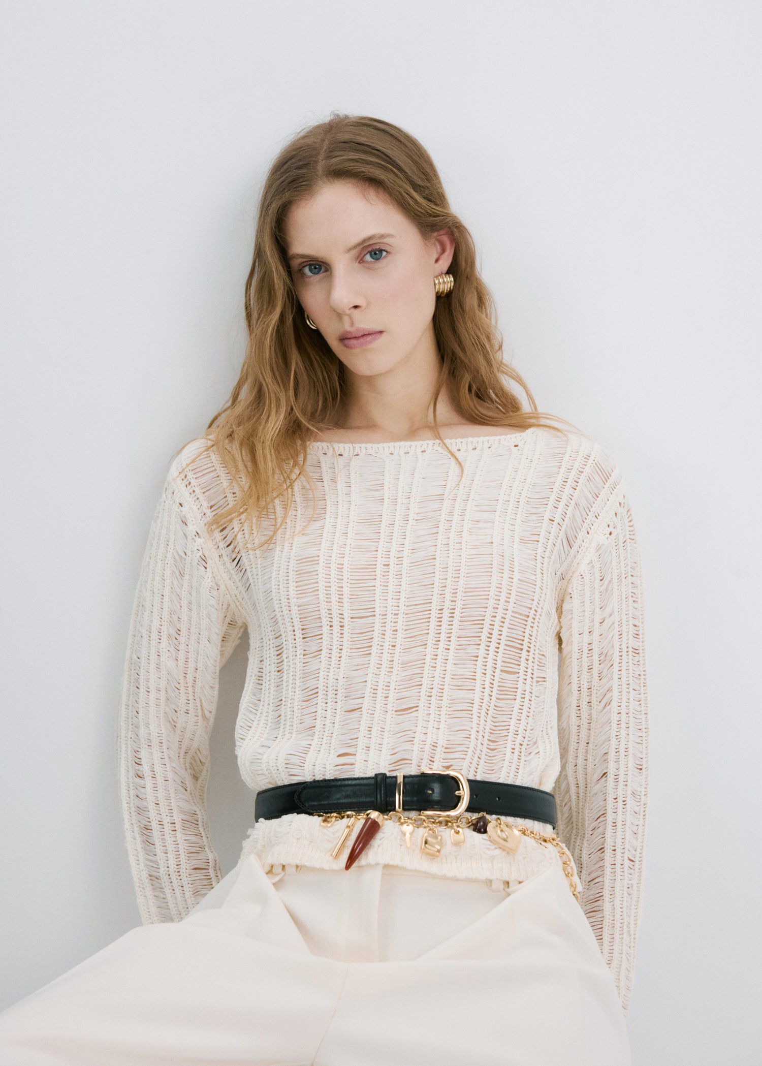 Frayed open-knit jumper