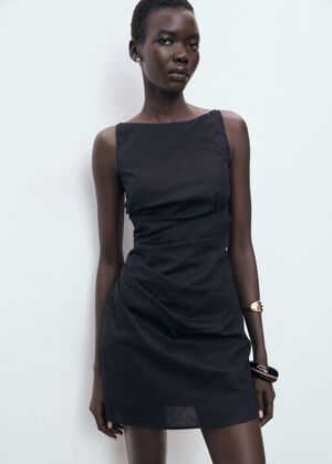 Linen cotton blend draped dress