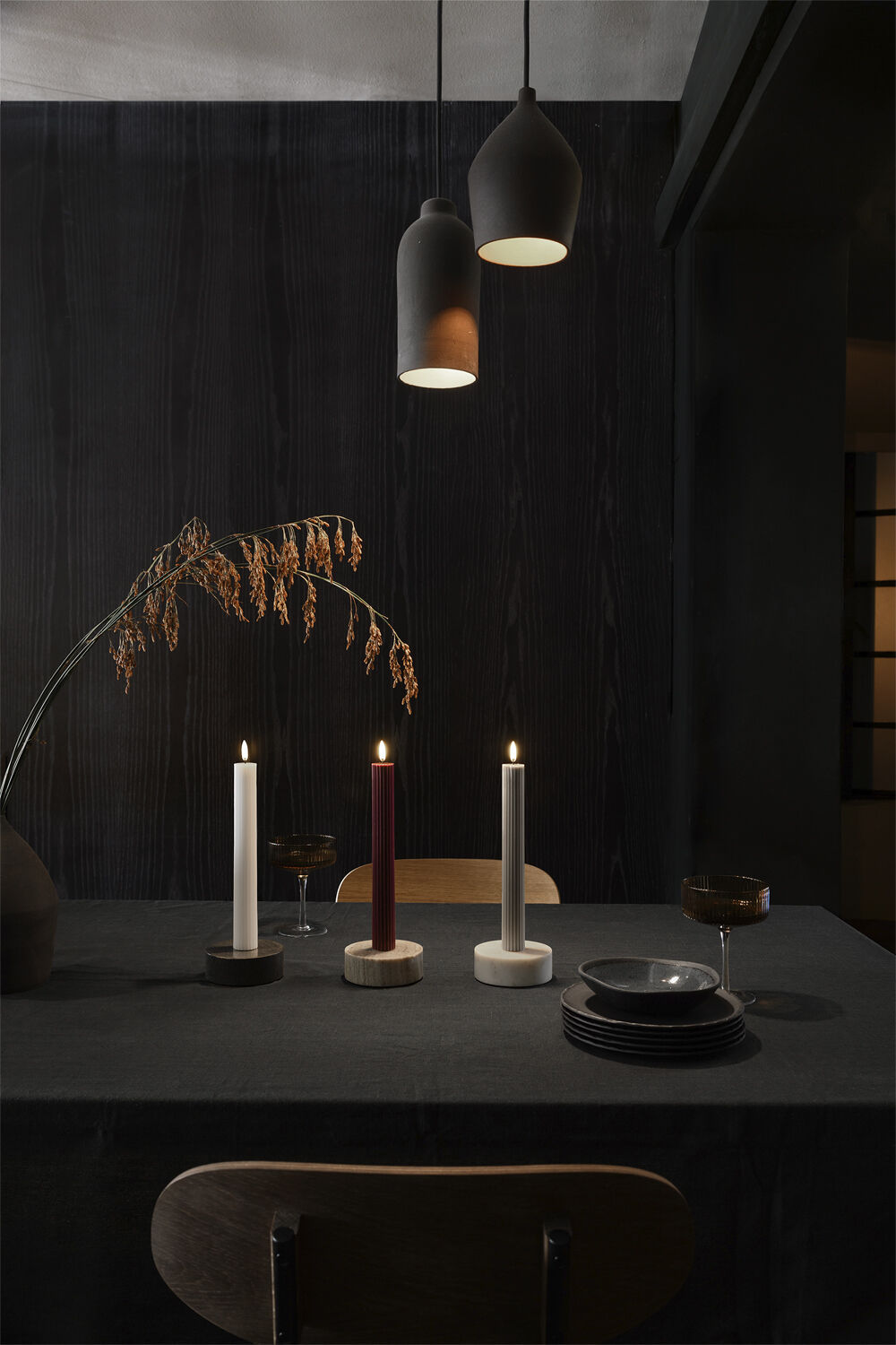 Marble base Candleholder, Black, 3,5x10 cm