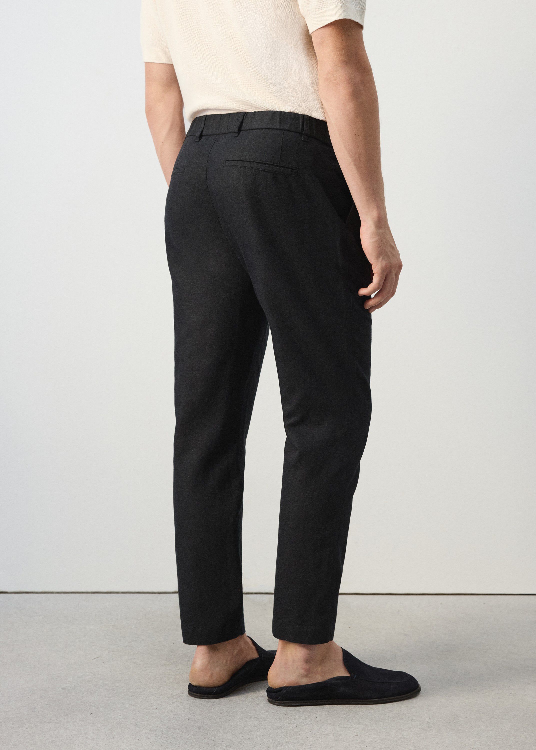 Slim fit cropped linen-cotton trous