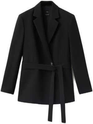 Double-breasted belted suit blazer