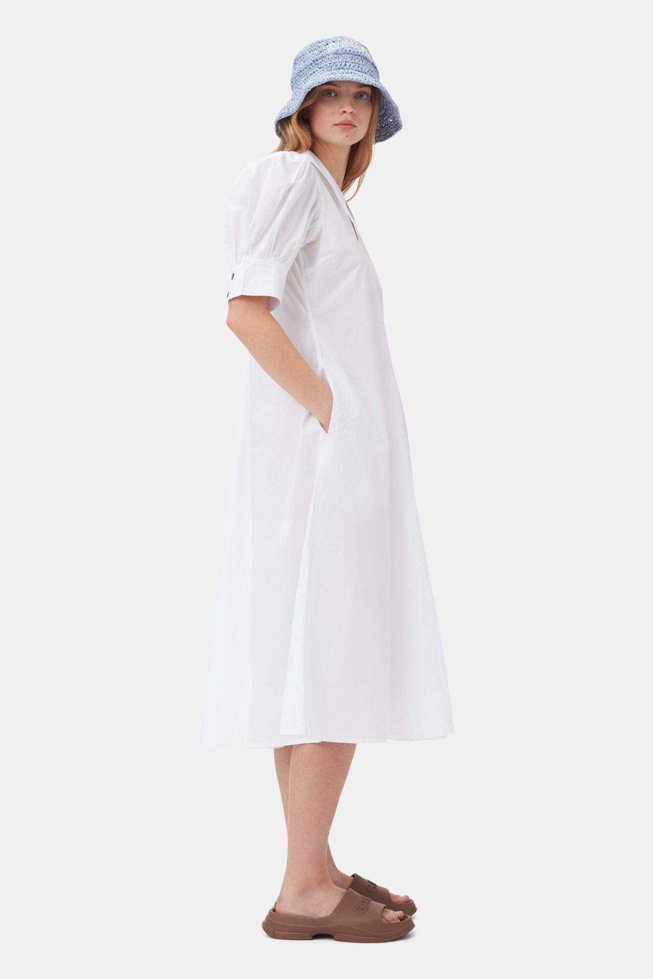 Cotton Poplin V-Neck Maxi Dress