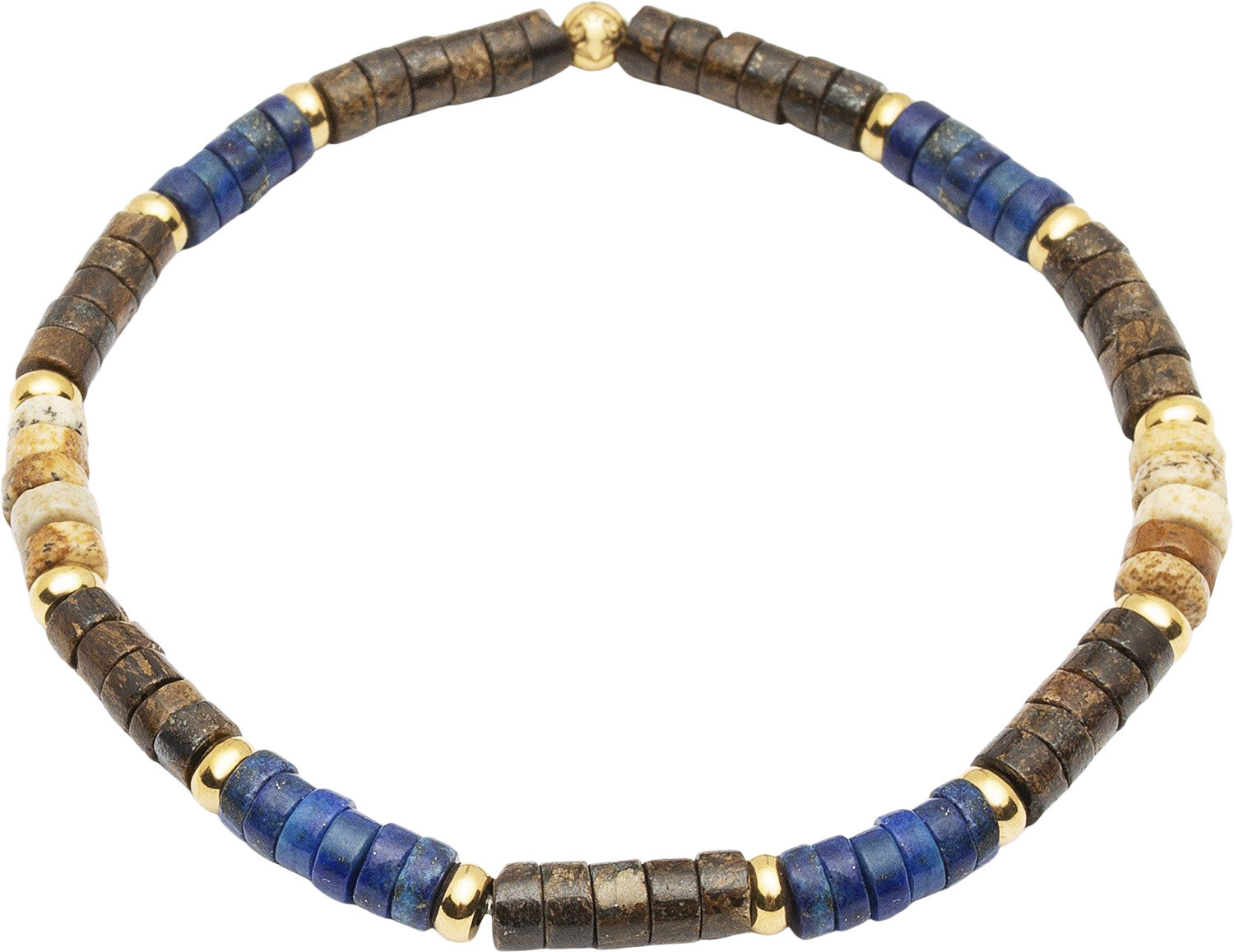 Men's Wristband with Blue Lapis, Jasper and Coconut Heishi Beads and G