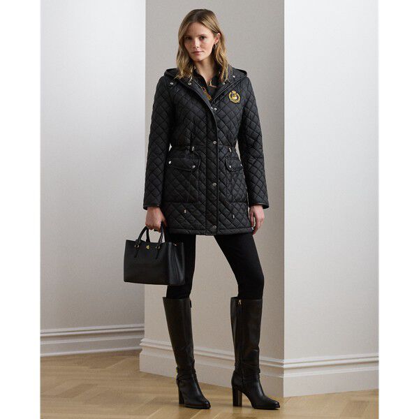 Crest-Patch Diamond-Quilted Anorak