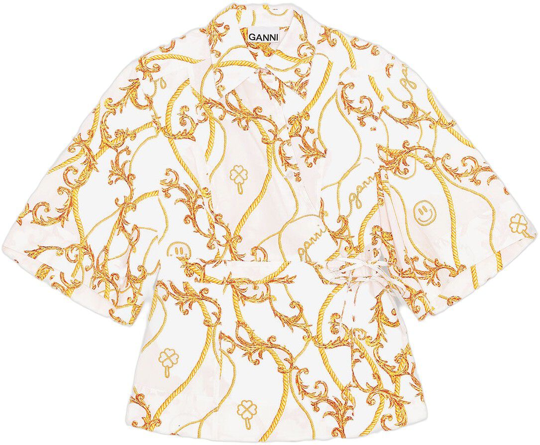 F6561 Printet skjorte med sl&aring;-om lukning