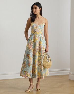 Floral Linen Sleeveless Midi Dress