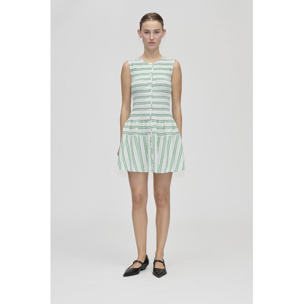 2367 Smocked Cotton, Sleeveless Smocked Short Dress