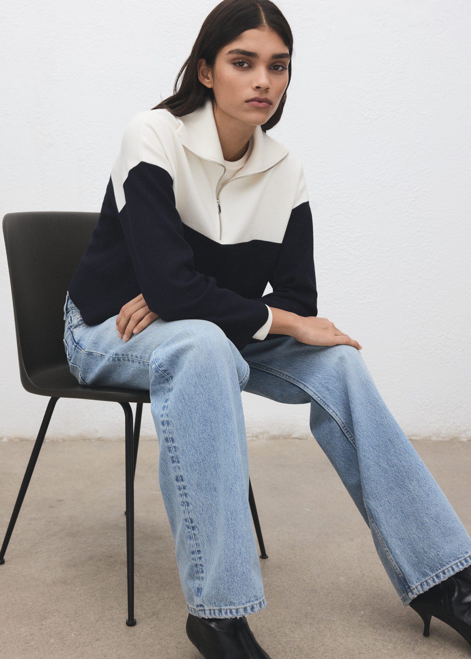 Bicolour high collar sweater