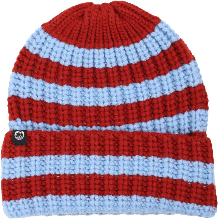 Danefolklore Chunky Wool Beanie Dk Brick/Lt Blue Grey