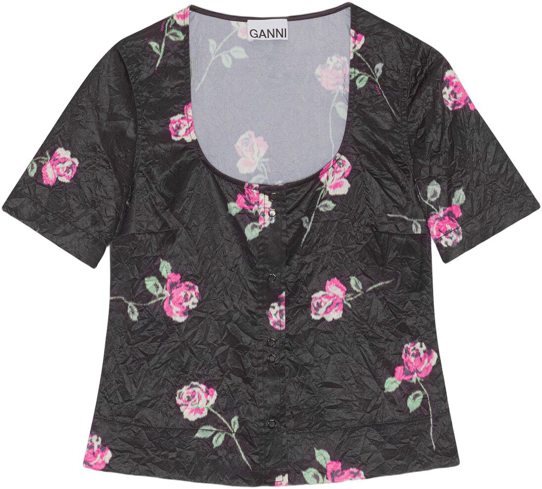 Crinkled Satin U-neck Blouse