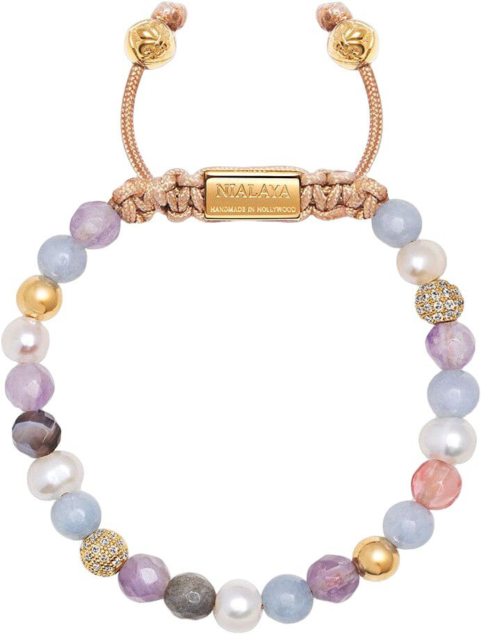 Women's Beaded Bracelet with Aquamarine, Amethyst Lavender,