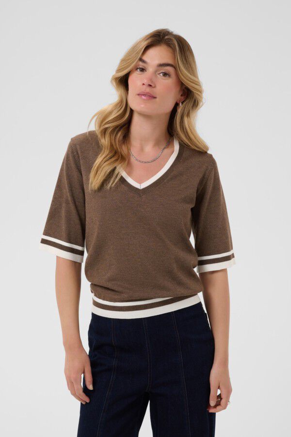 MilaSZ V-Neck SS Contast Pullover
