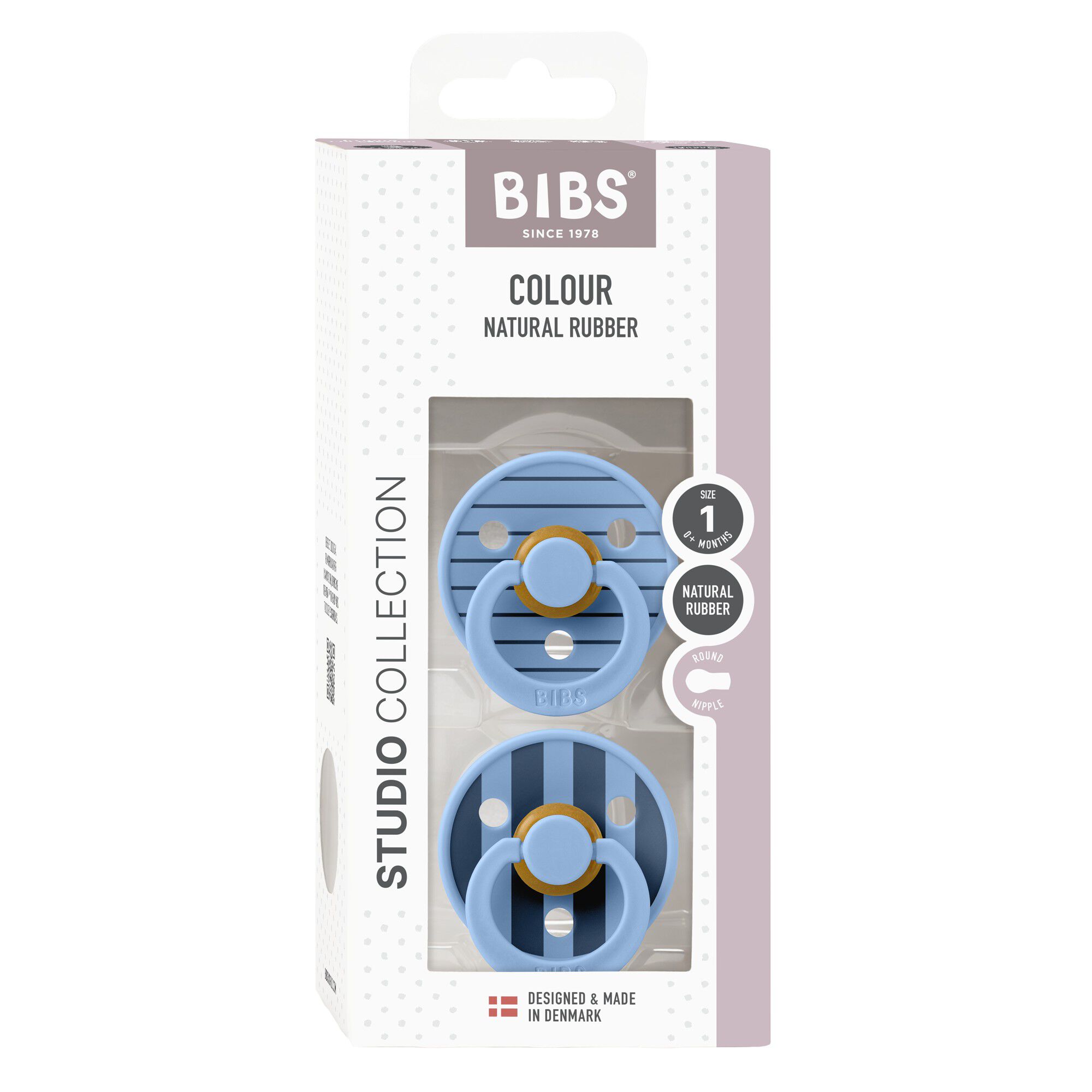 BIBS Pacifier Studio Colour 2 PACK Pin Latex Size 1 Sky Blue