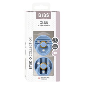 BIBS Pacifier Studio Colour 2 PACK Pin Latex Size 1 Sky Blue
