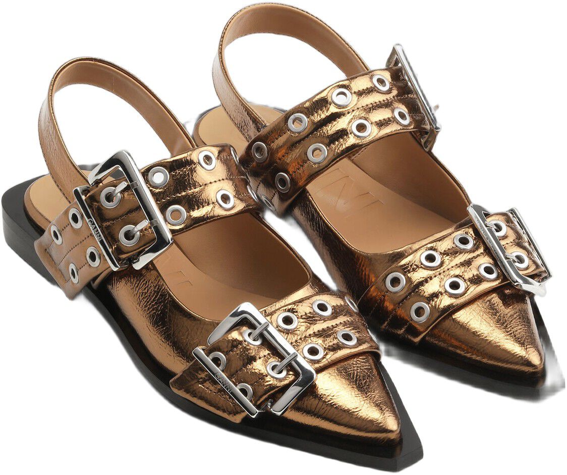 Feminine Buckle Ballerina Metallic