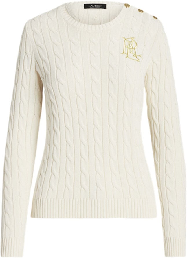 Button-Trim Cable-Knit Cotton Sweater