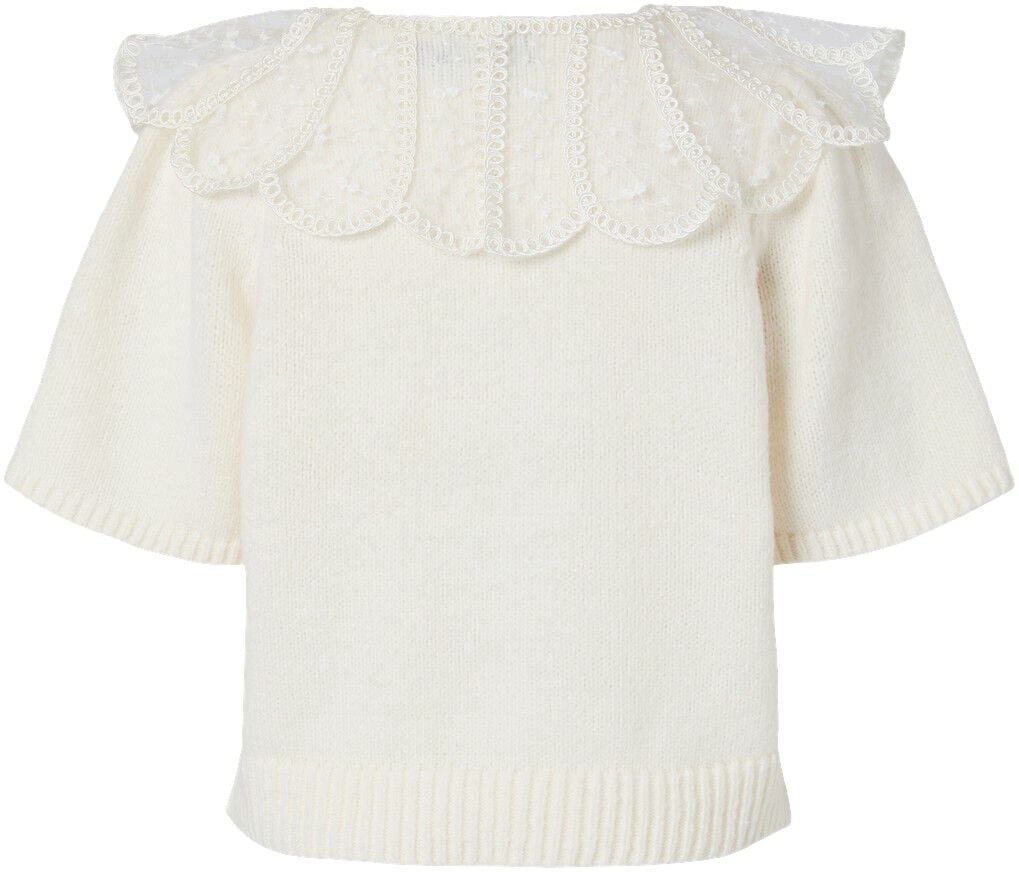 PCABBY SS LACE COLLAR KNIT CARDIGAN
