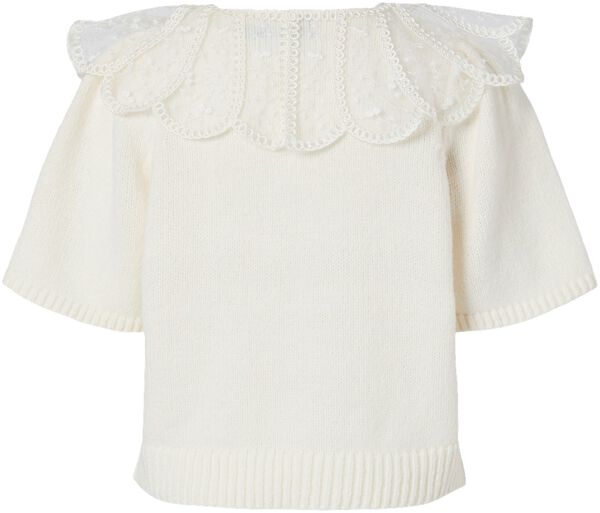 PCABBY SS LACE COLLAR KNIT CARDIGAN