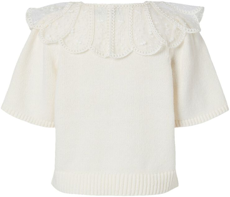 PCABBY SS LACE COLLAR KNIT CARDIGAN