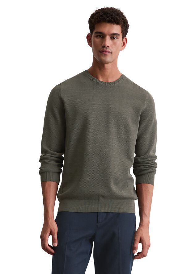 Crewneck, cotton slub, piqué struct