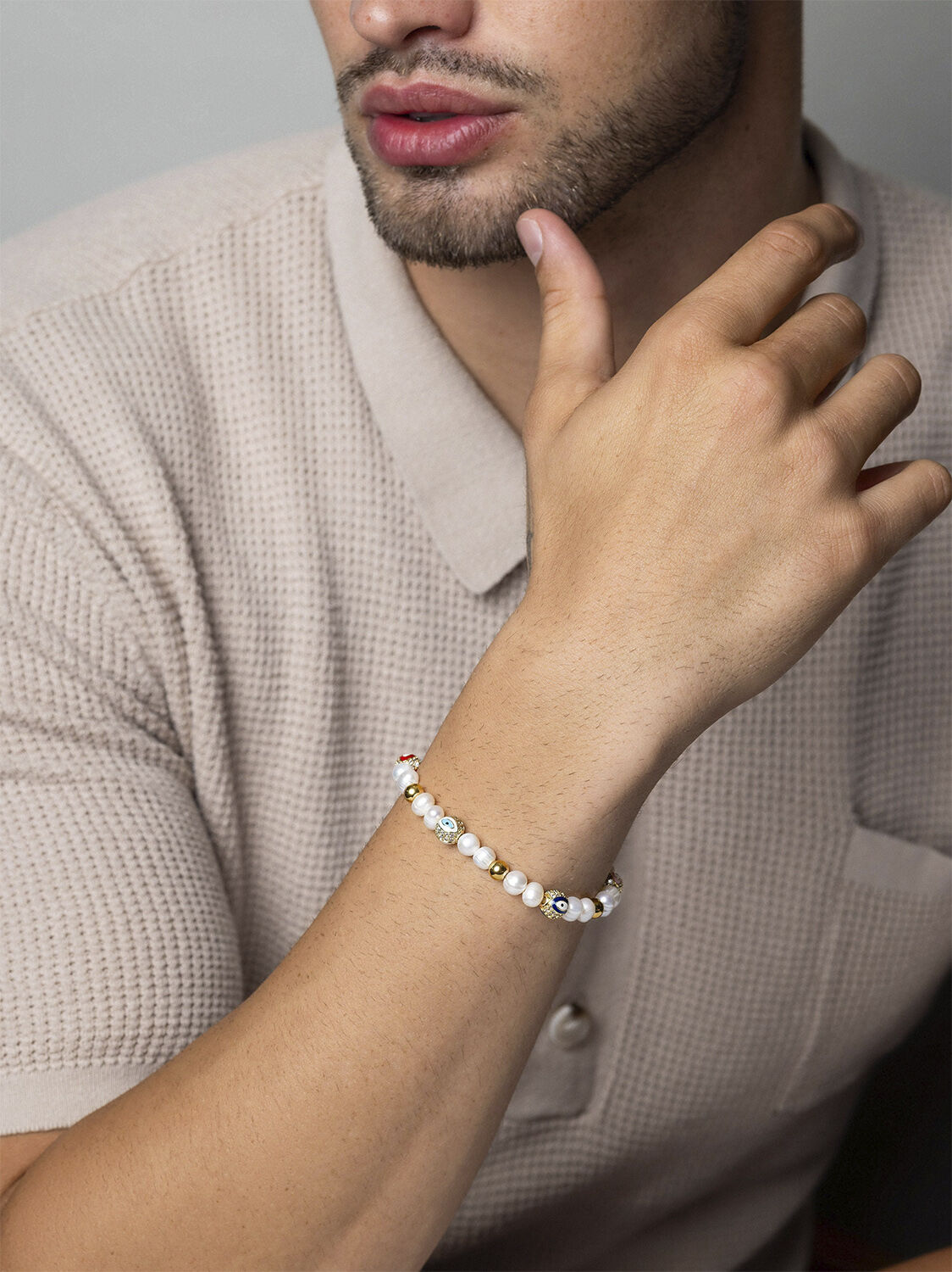 Men's Evil Eye Pearl Bracelet