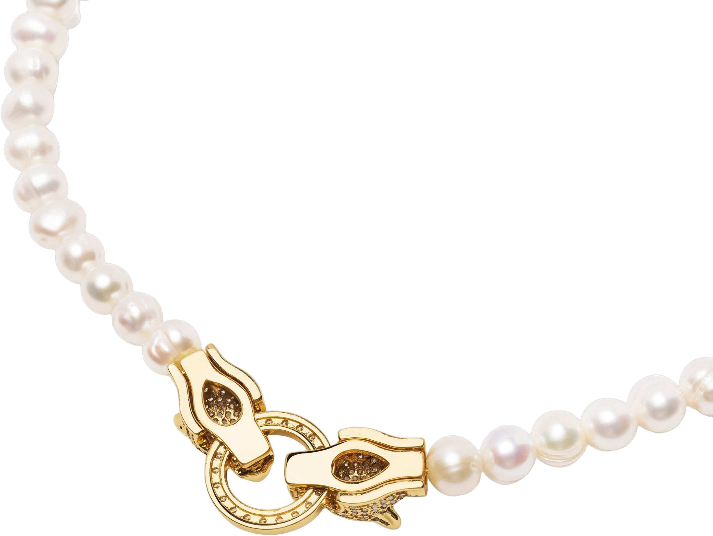 Women's Pearl Choker with Gold Double Panther Head