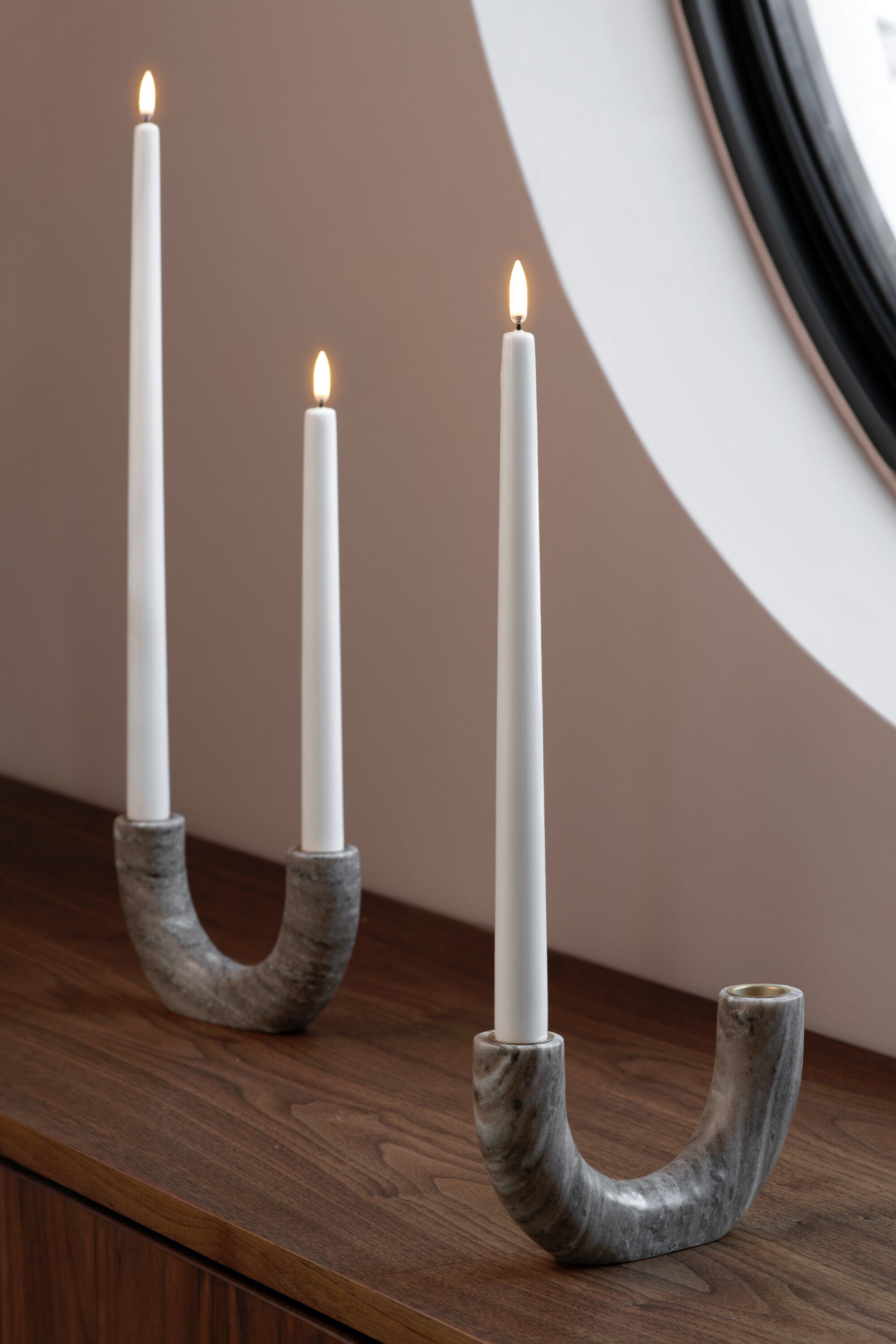 Marble double candleholder, taper, Desert beige, 17,5x10 cm