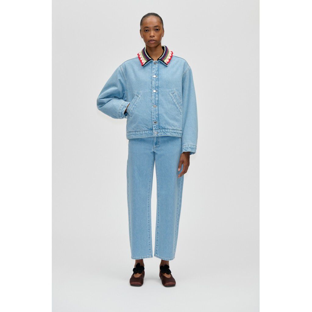 2453 Double Rinse Denim, Collared Cropped Bomber