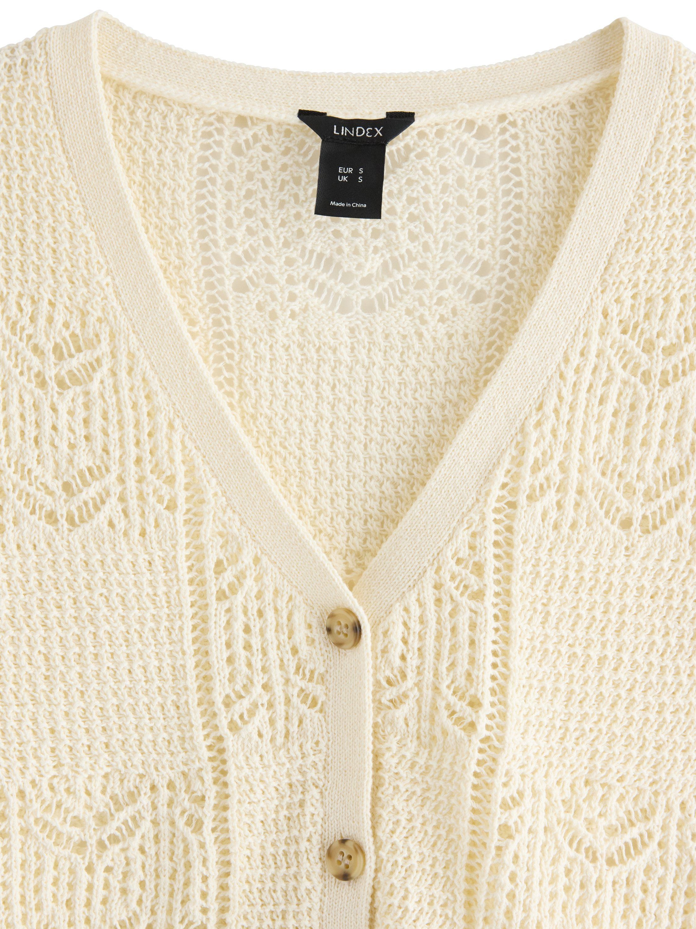 Pattern-knitted sleeveless cardigan