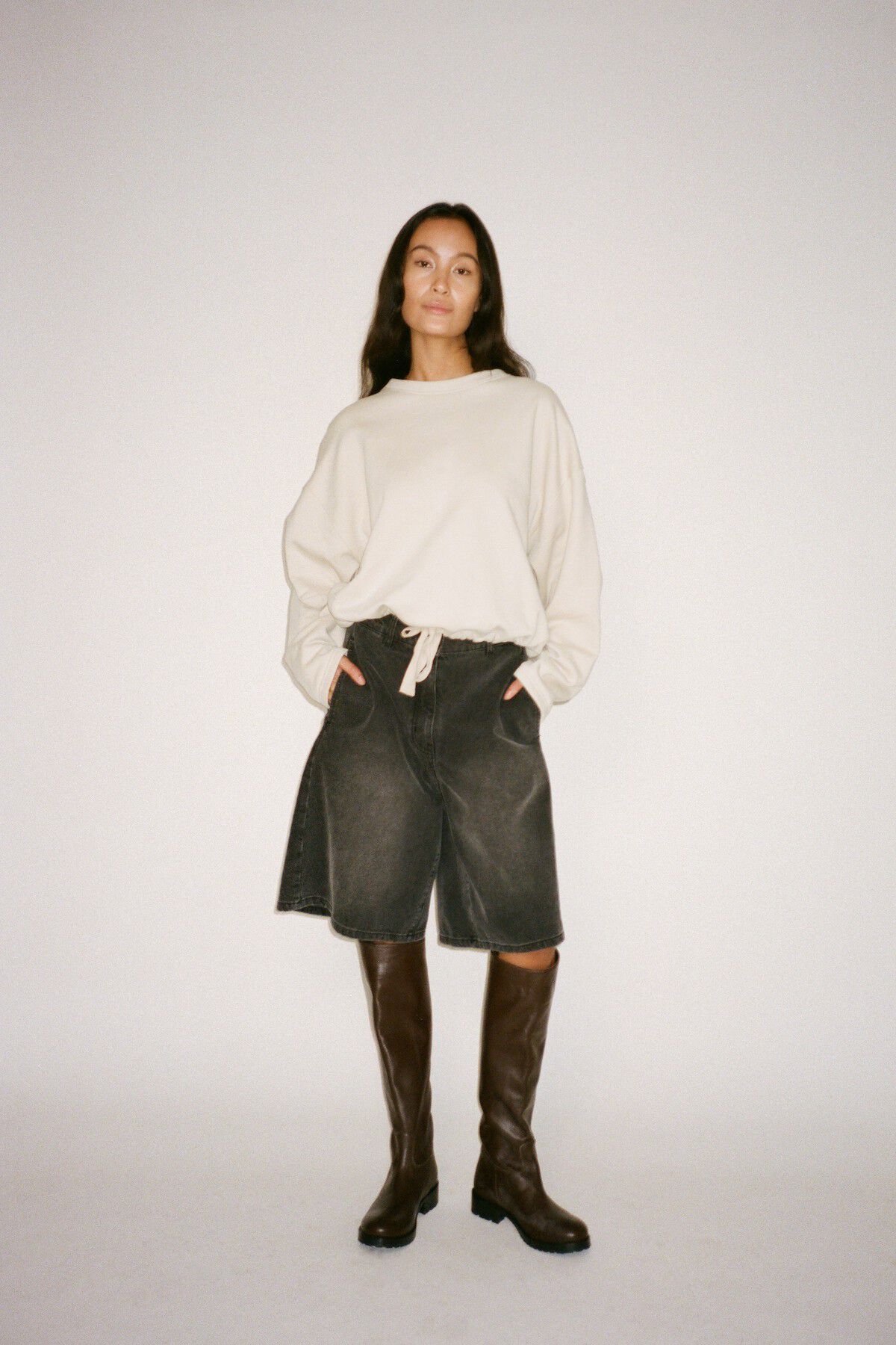 Denim black wide shorts - Raha