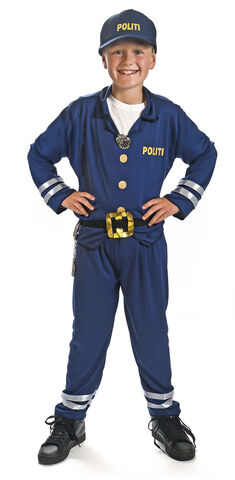 Politiuniform str 120 Bukser. bluse, bælte og kasket