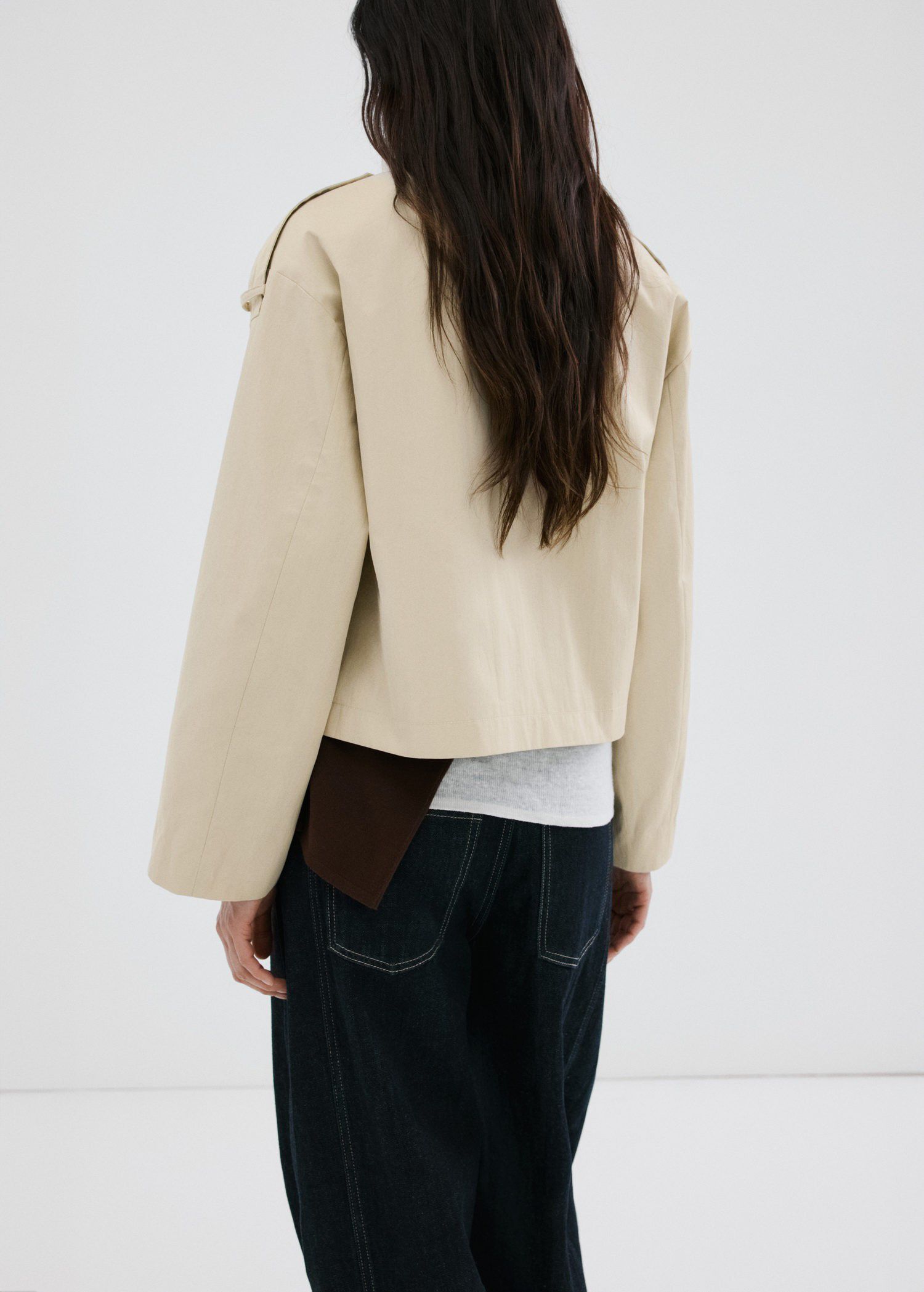 Double-breasted cropped trench coat