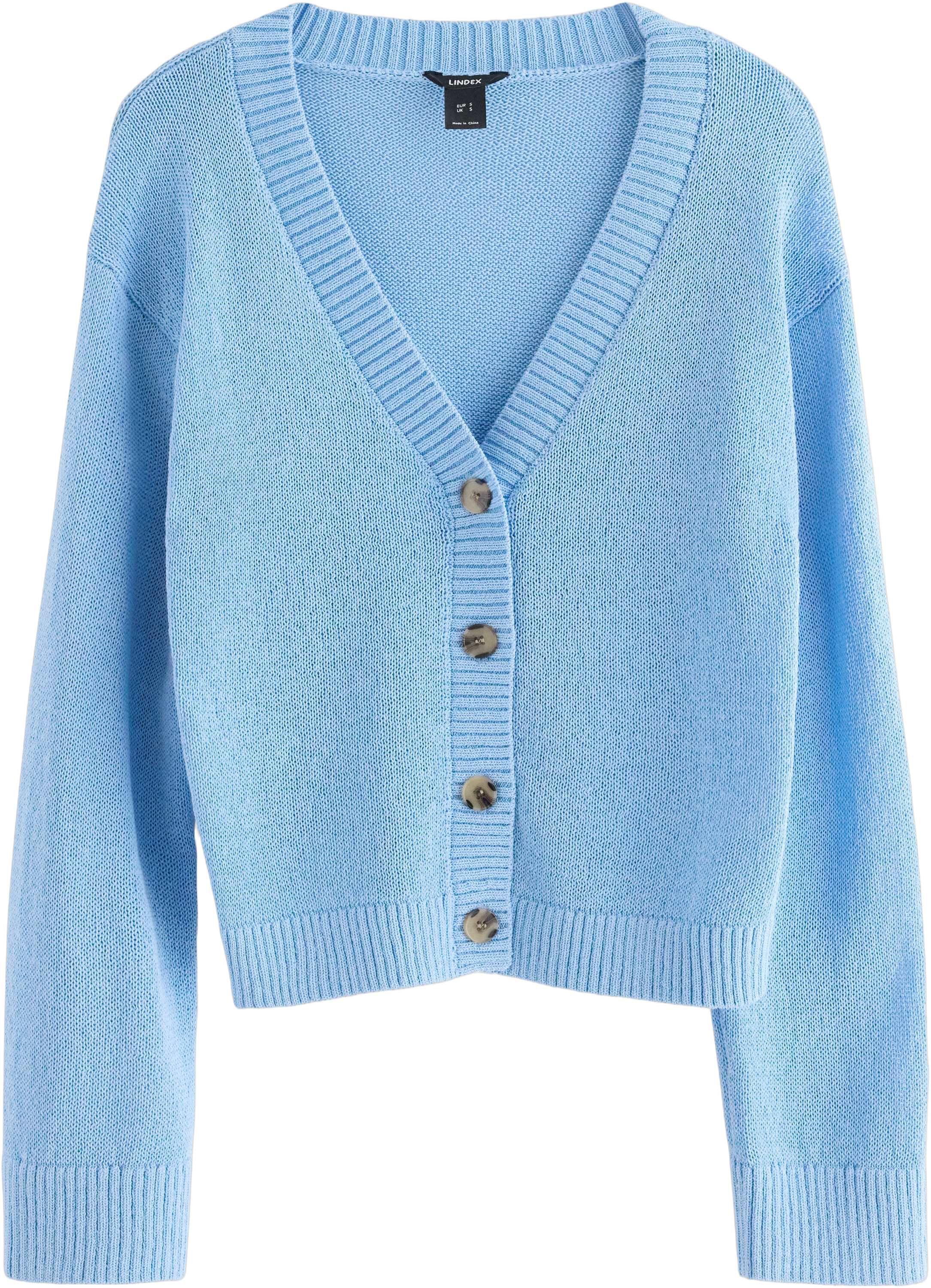 Bl&oslash;d, v-halset, strikket cardigan m